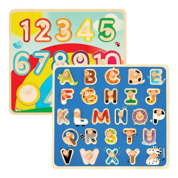 Battat Wooden ABC and Numbers Peg Puzzle Set
