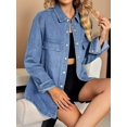 thumbnail image 5 of Women'S Oversized Denim Jacket Casual Long Sleeve Denim Shirts Distresse Jean Jacket Fall Outfits Retro Blue L, 5 of 6