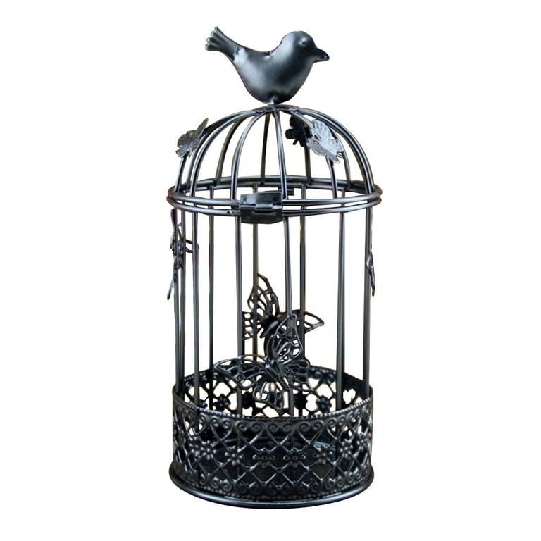 Yirtree Small Metal Tealight Birdcage Lantern, Hollow Bird Cage with Butterfly Shape Candle Holder Stand Candlestick Decorative Centerpieces of