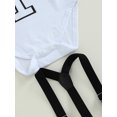 thumbnail image 6 of Bagilaanoe 2Pcs Newborn Baby Boys Overalls Shorts Set Letter Print Short Sleeve Romper Tops + Suspender Short Pants 6M 12M 18M 24M Infant Birthday Outfits, 6 of 8