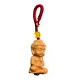 thumbnail image 1 of GROWTH TANK Mini Wood Buddha Key Chain Pendant Accessory Feng Shui Sculpture Craft Red Rope, 1 of 9