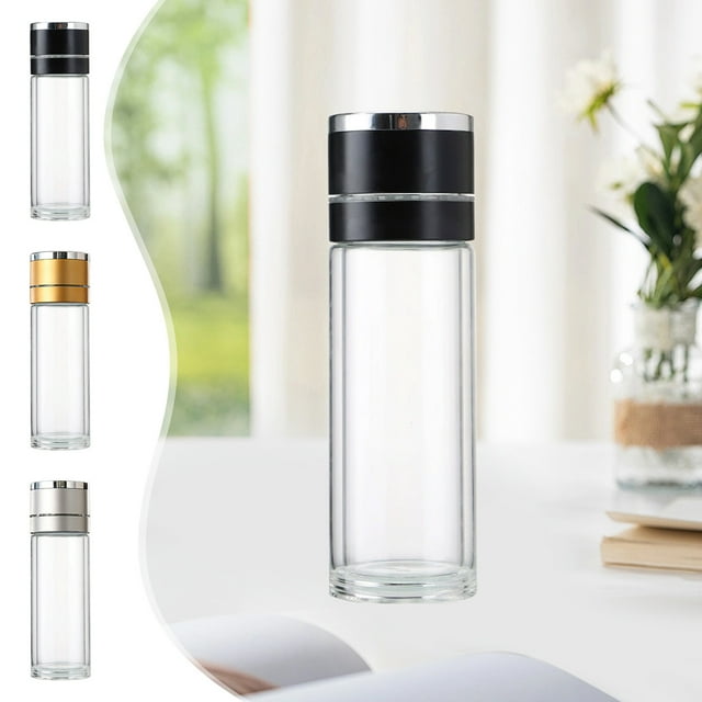 Taza de Té de Vidrio, Termo de Doble Capa, Taza Portátil para Negocios, Separación de Té y Agua, Taza para Preparar Té para Hombres, Compañera de Viaje para La Oficina, Elegante Diseño En Plata, Negr