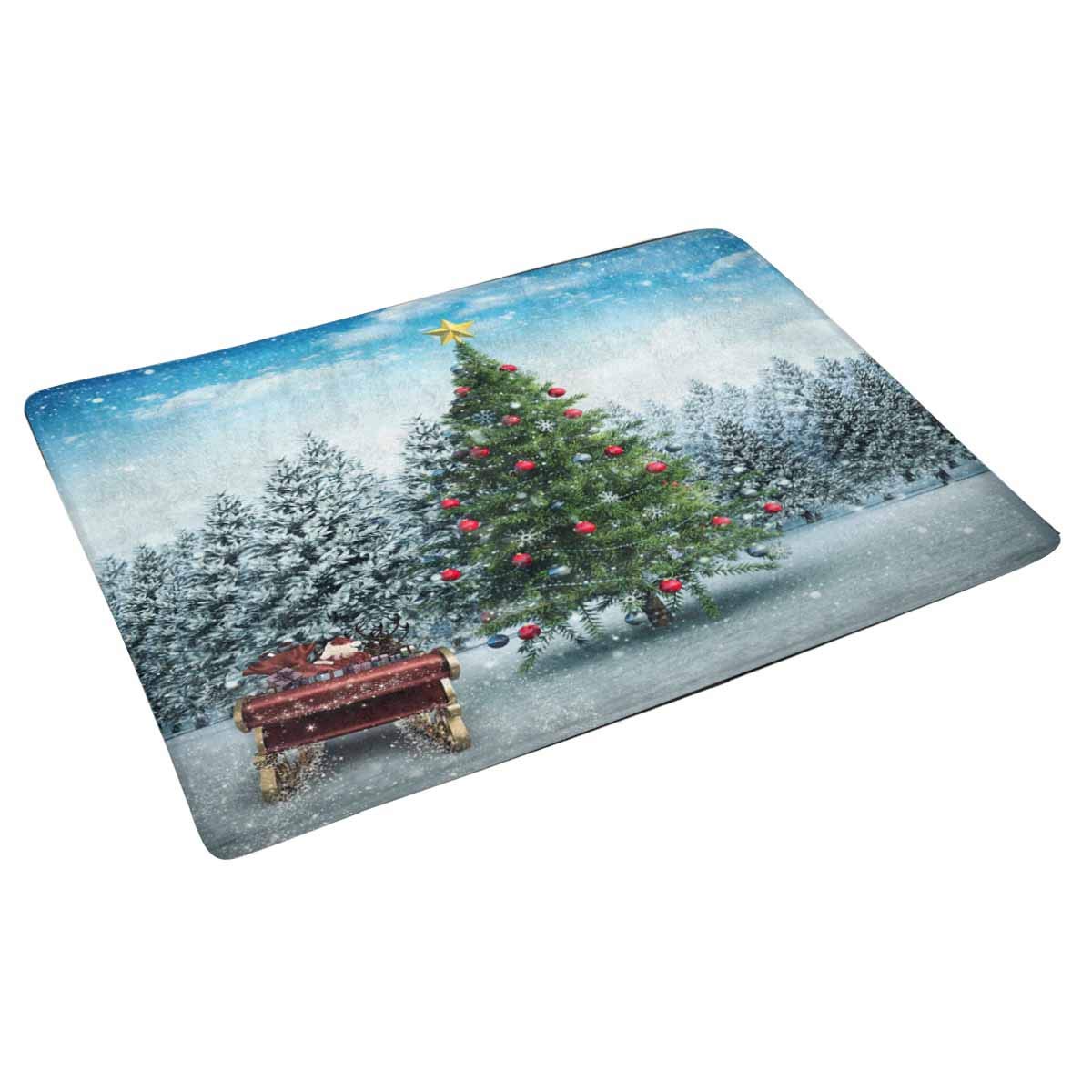 POP Santa Flying His Sleigh Christmas Tree Front Door Mat 30x18 Inches