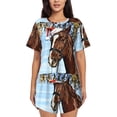thumbnail image 1 of Balery Christmas Horse Conjunto de Pijama para Mujer con Estampado, Dos Piezas de Manga Corta y Shorts, Ropa de Dormir Suave con Cuello Redondo y Bolsillos-3X-Large, 1 of 6
