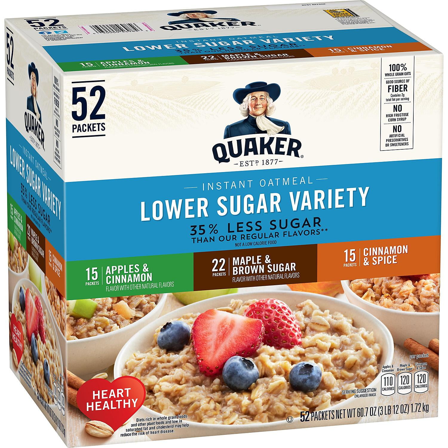 Quaker Lower Sugar Instant Oatmeal Variety Pack 52 Pk Walmart eat-oatmeal-every-day-and-what-will-happen-to-your-body-healthy