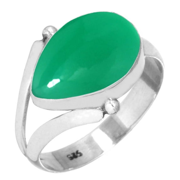 925 Silver Ring For Women - Men Natural Green Onyx Stone Silver Ring Size 11 May Birthstone Simple Silver Ring Size 11 Gift For Girl Friend On Valentine's Day 925 Gemstone Silver Jewelry