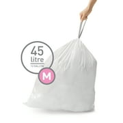 simplehuman Code M Custom Fit Drawstring Trash Bags, 60 Count, 45 Liter / 12 Gallon, White