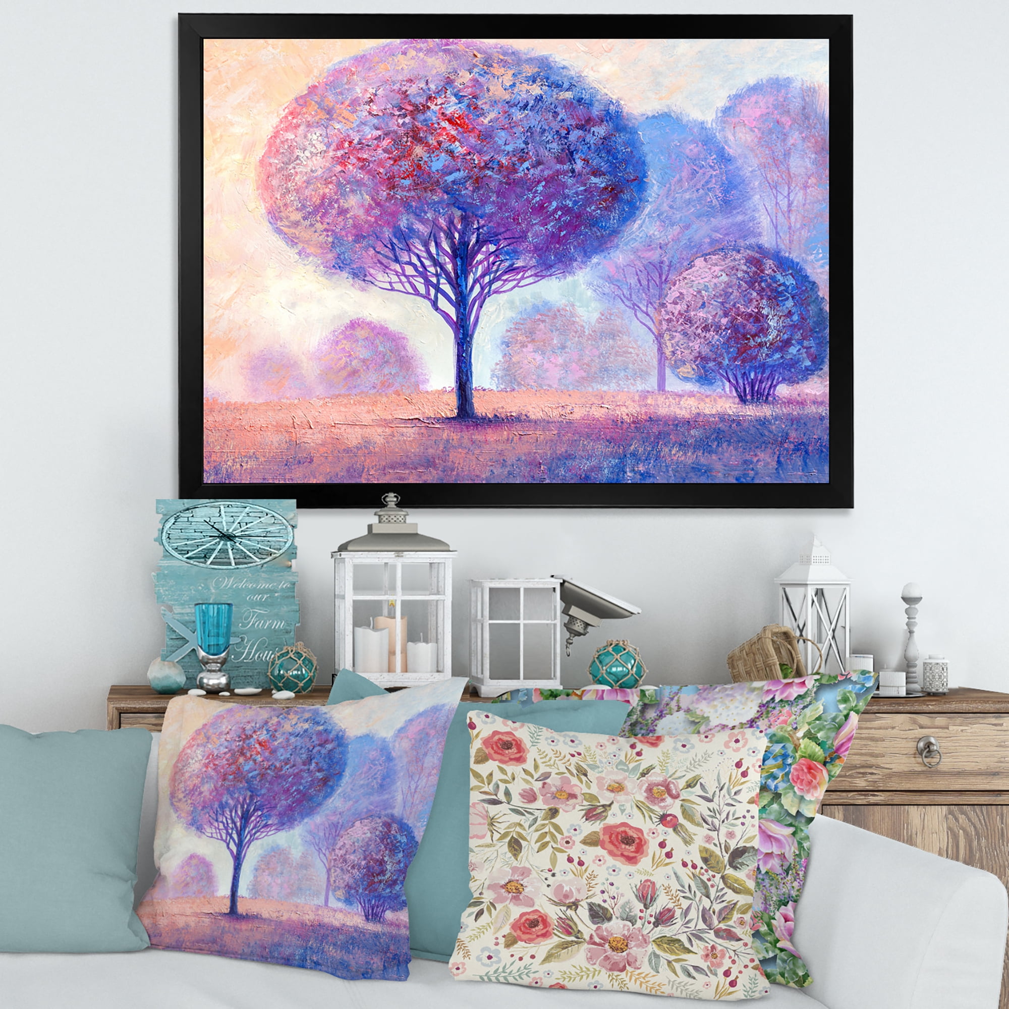 Designart 'Colourful Trees Abtract Impression II' Traditional Framed Art Print