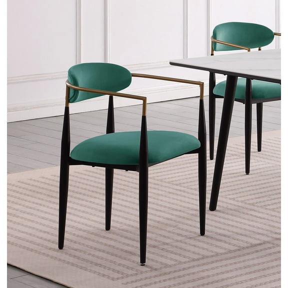 Modern Stylish Dining Chairs Set of 2 Green Fabric Upholstered Seat Backrest Black Frame Luxury Dining Furniture
