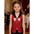 thumbnail image 2 of Raenseen Kids Girls Glittery Sequin Satin Waistcoat Lapel V Neck Pressing Button Contrast Color Vest Tank Top Red 14, 2 of 6