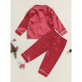 thumbnail image 5 of Elippeo Kids Pajama Sets Contrast Color Trim Long Sleeve Lapel Neck Button-up Tops Long Pant Loungewear Set 1 2 3 4 5 6 7 Years, 5 of 8