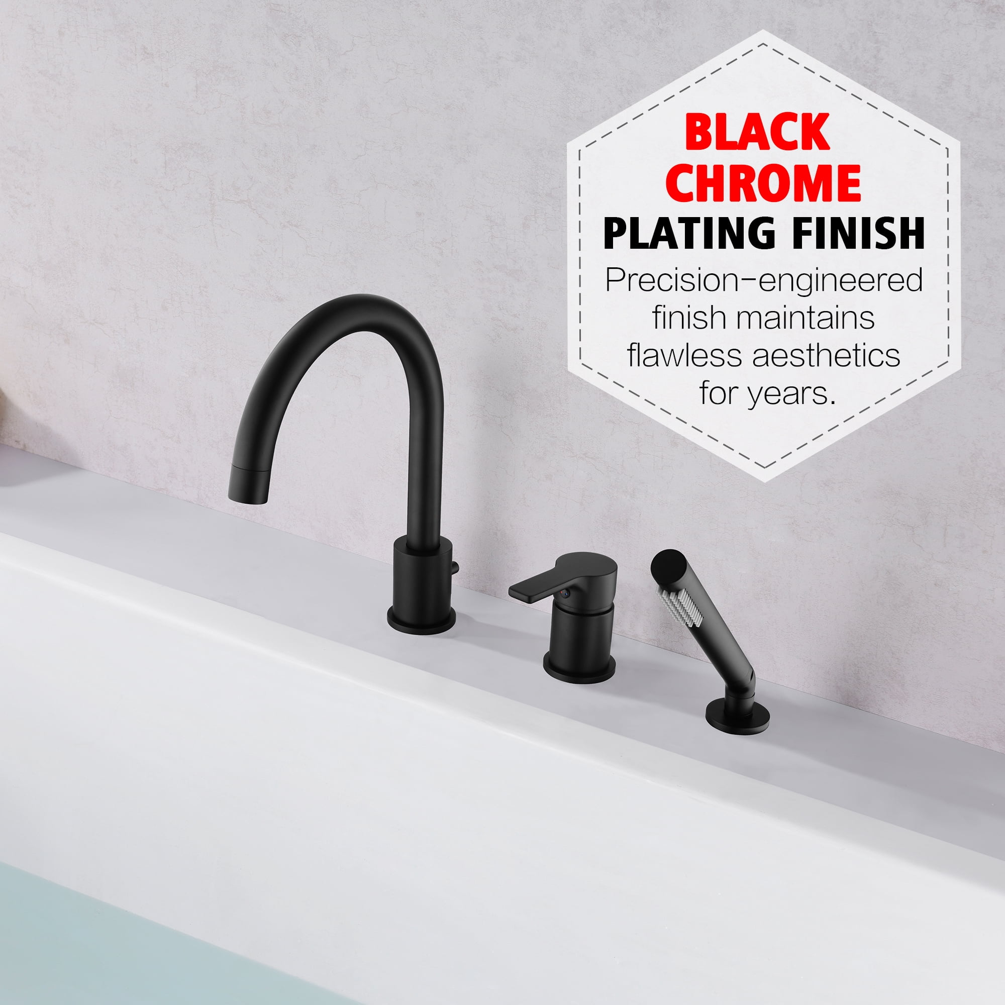 Sumerain 3 Hole Brass Matte Black Roman Tub Faucet with Handheld Shower