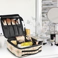 thumbnail image 5 of FORMRS Travel Makeup Bag Large Capacity Train Case Cosmetic Organizer with Adjustable Dividers, Pastel Beige Geometric, 5 of 8