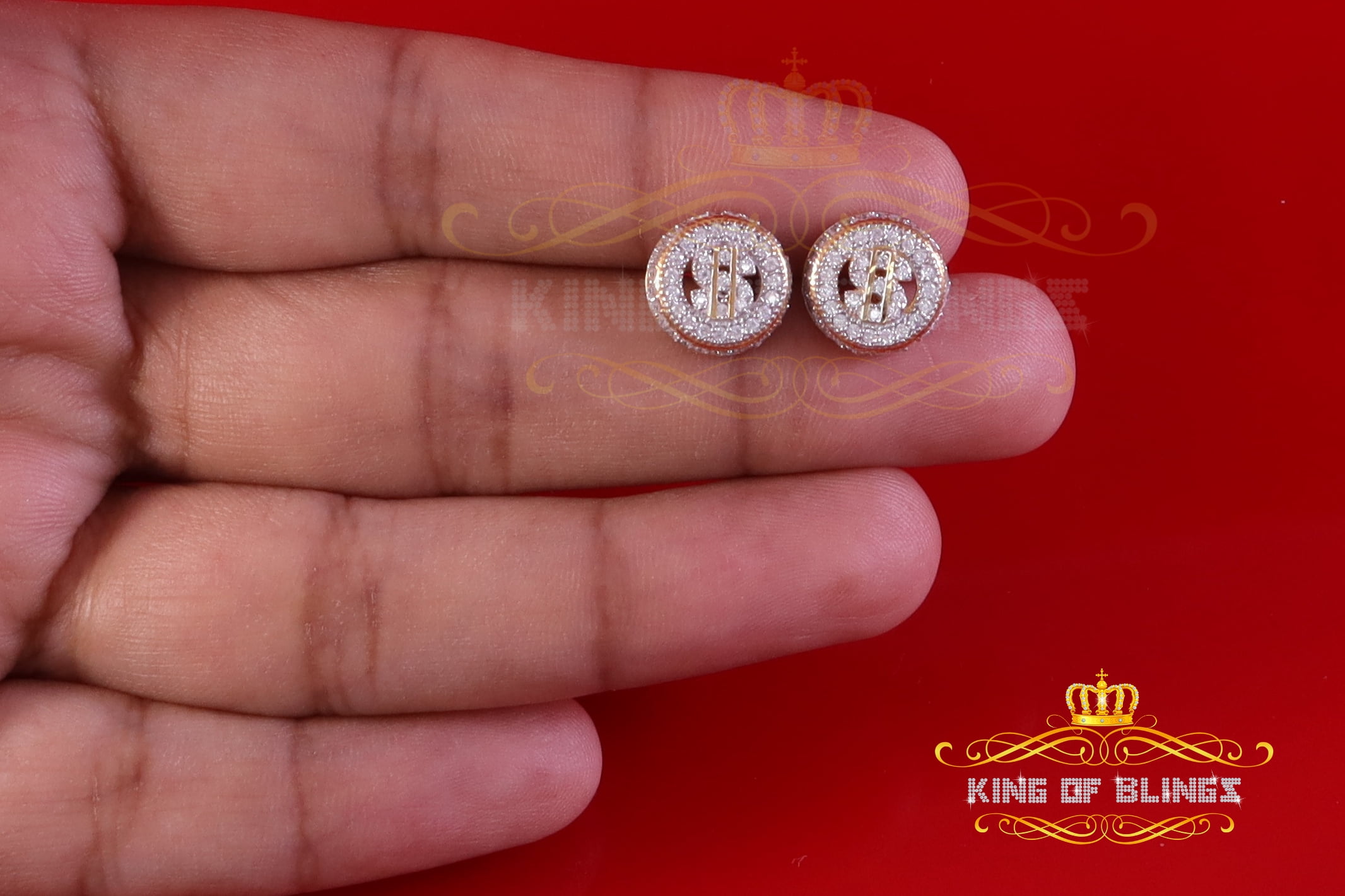 King of Bling's 925 Silver Yellow 1.00ct VVS 'D' Moissanite Dollar Sign Mens/Womens Stud Earring