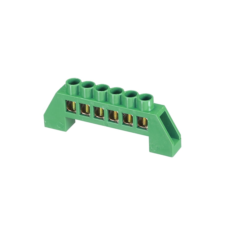 MECCANIXITY 6-Position Terminal Grounding Bar – Brass Strip With Screw Block Barrier, Green, 2-Pack For Electrical Distribution & Wiring Projects