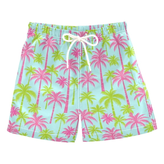 joogoo Boy Swim Trunks Pink Green Palm Tree Bathing Beach Board Shorts Medium