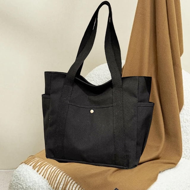 Bolso de hombro para mujer, bolso escolar de lona a la moda para viajes, fiestas, verano y trabajo. Negro