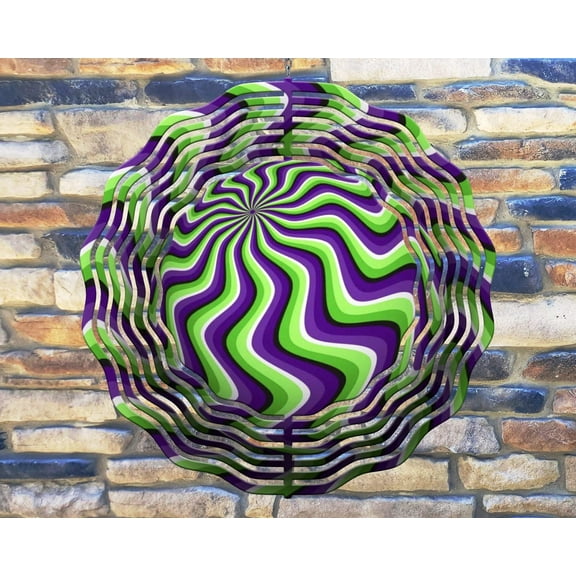 10 Inch Purple & Green Optical Illusion Wind Spinner Yard Decor Aluminum Sublimated Garden Art Indoor Outdoor 3D Kinetic …