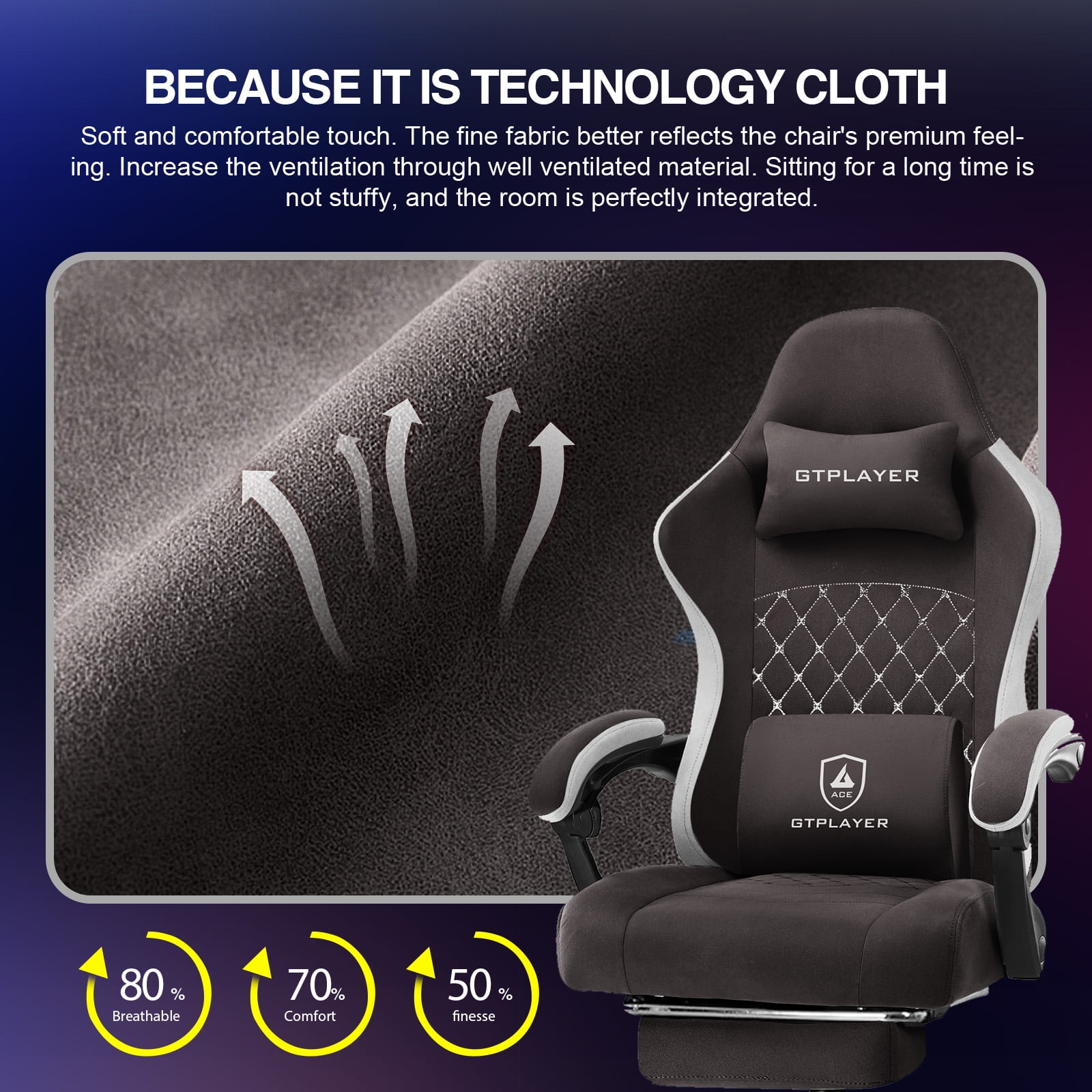 GTPLAYER Ergonomic High Back Pocket Spring Cushion Gaming Chair with Footrest & Linkage Armrests, Brown