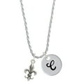 thumbnail image 1 of Delight Jewelry Medium Antiqued Fleur di Lis Silvertone Script Initial Disc - C - Charm Necklace, 20"+3", 1 of 4