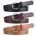 thumbnail image 5 of Eosunjian Women Belt Multi Holes Adjustable Length Round Buckle Faux Leather Waistband Dresses Shirts Sweaters Jeans Thin Belt Black, 5 of 13