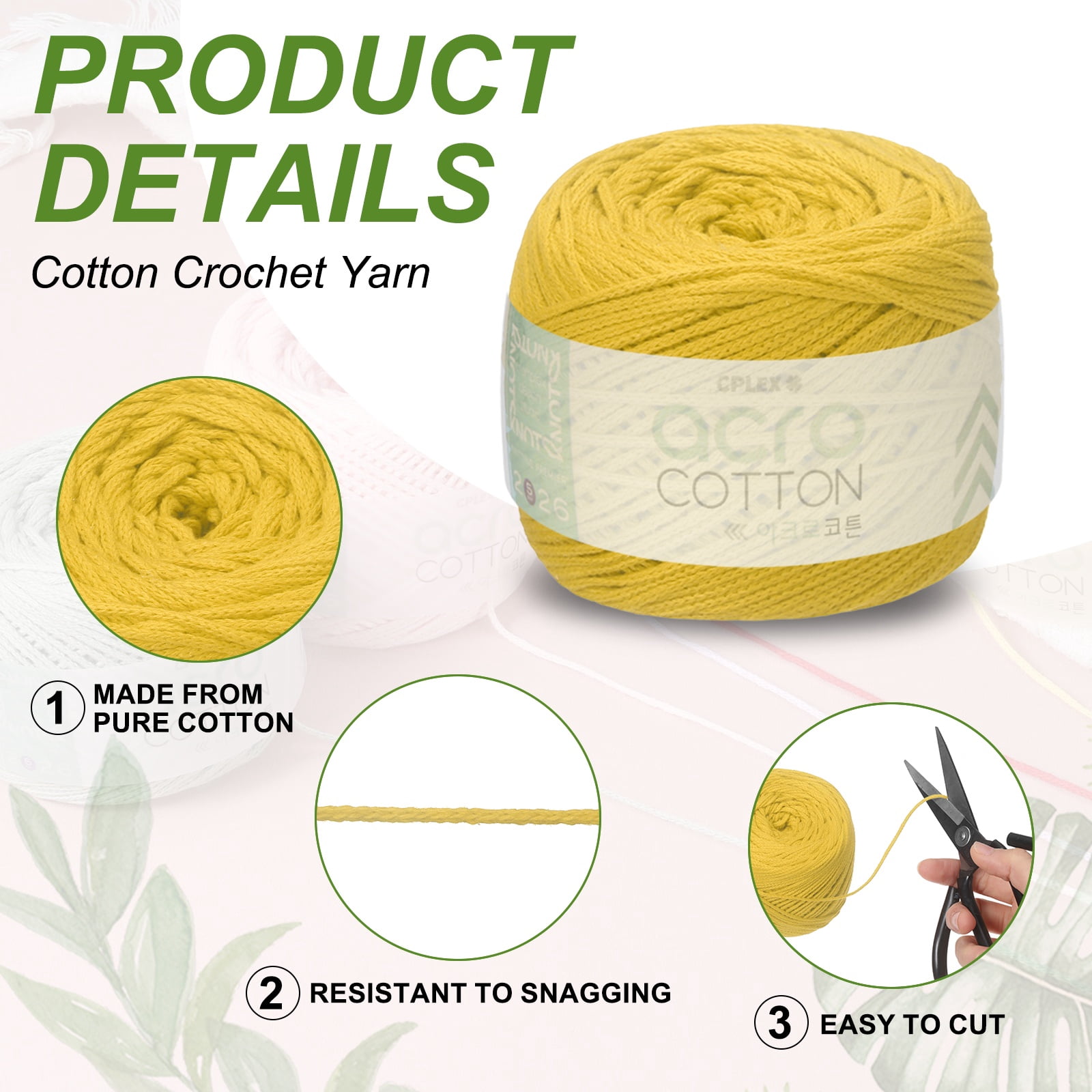 Uxcell 2 Roll Cotton Crochet Yarn, 1.5mm x 164 Yards Macrame Cord Braided Cotton Rope Twine String for Crochet Bag Knitting Crafts Wall Plant Hanging Gift Wrapping, Dark Yellow