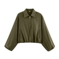 thumbnail image 2 of Bomber Jacket Women Lapel Collar Zip Up Crop Windbreaker Jackets Athleisure Going Out Hiking Travel Coats, S, 2 of 6