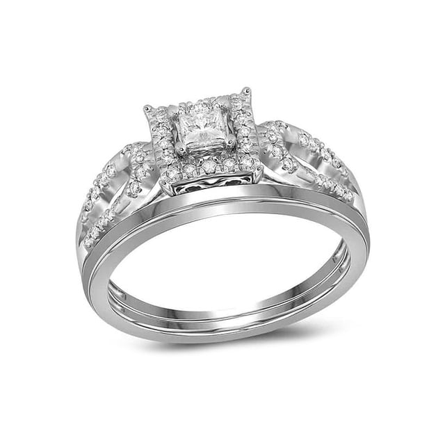 10kt Or Blanc Femmes Diamant Rond Mariage Bague de Fiançailles Ensemble 1/4 Cttw