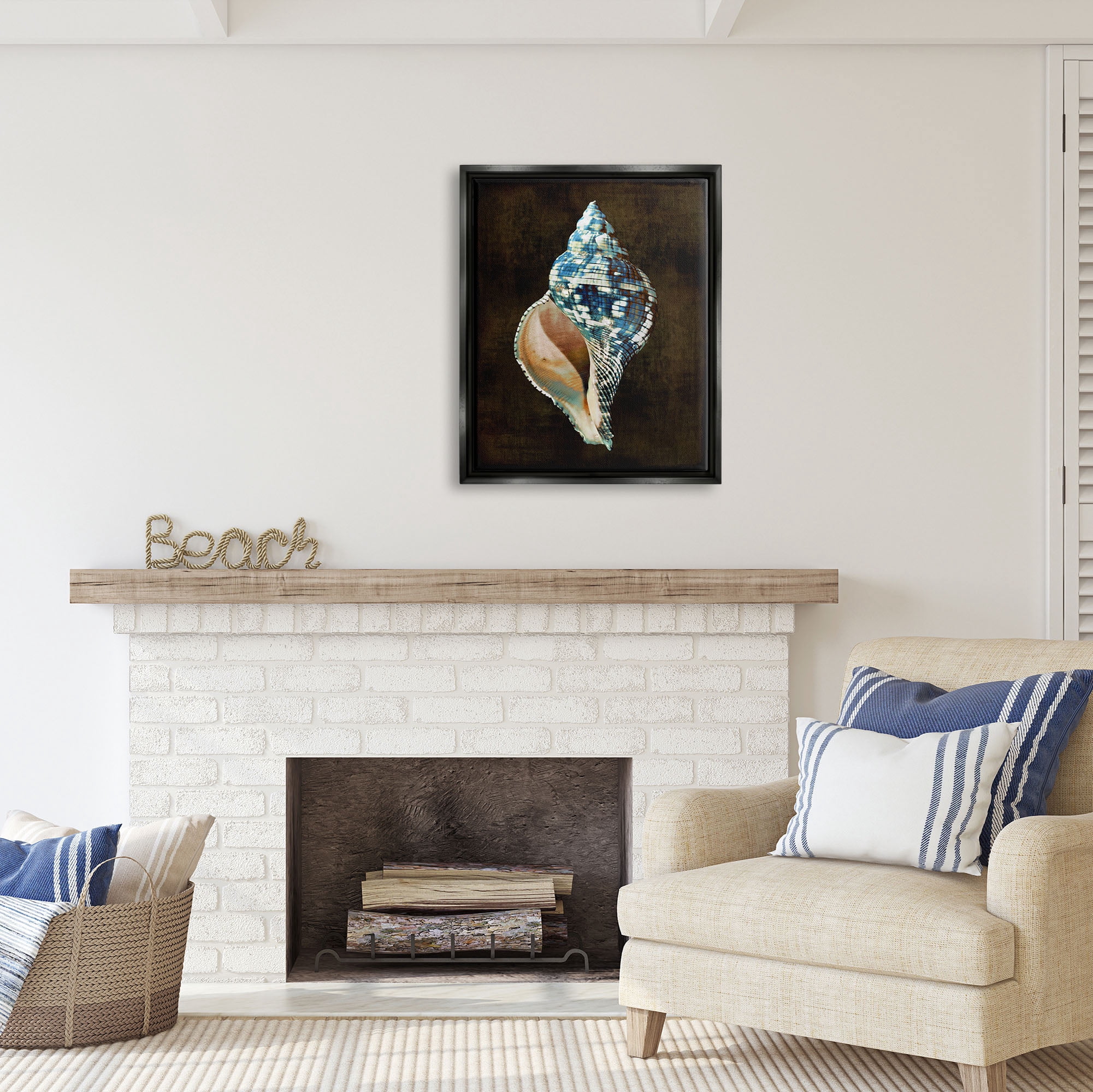 Stupell Industries Modern Conch Shell Nature Painting Black Floater Framed Art Print Wall Art, 25 x 31