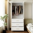 thumbnail image 3 of FUFU&GAGA Wardrobe Closet with Glass Doors, 3 Drawers, Modern White Bedroom Armoire with Gold Handles, Modern Clothes Storage Cabinet with Shelf, Hanging Rod, 31.7”W x 19.3”D x 74.8”H, 3 of 15