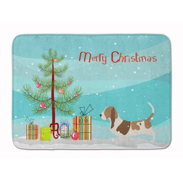 Carolines Treasures BB2920RUG Basset Hound Merry Christmas Tree Machine Washable Memory Foam Mat