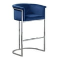 thumbnail image 1 of Tabouret de Bar en Velours Bleu Marine (Unité) avec Base en Métal Chromé Argenté, 1 of 3