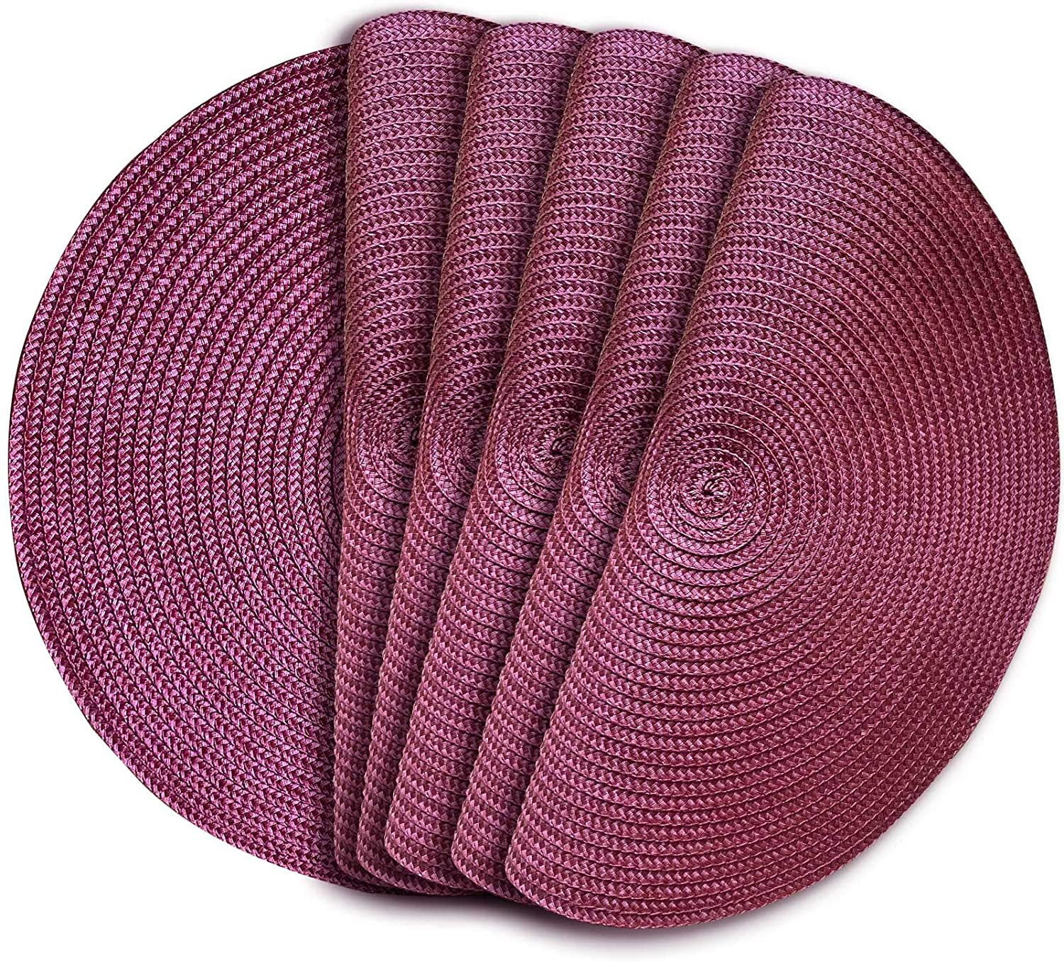 NAMZI Home Fashion Round Woven Polypropylene Plastic Placemats Set of 6 38cm, (Dark Blue)