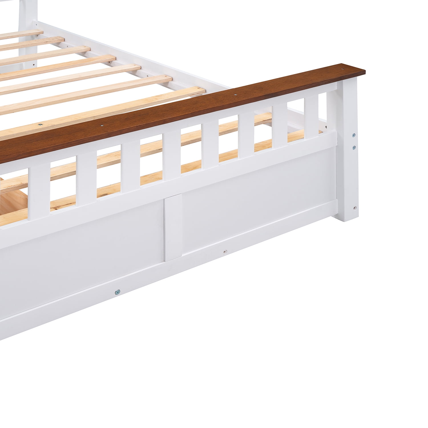 Kepooman Full Size Wood Platform Bed with Two Drawers and Wooden Slat Support, White & Walnut Kepooman Full Size Wood Platform Bed with Two Drawers and Wooden Slat Support, White & Walnut