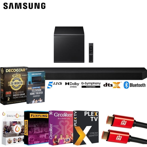 Samsung HW-Q800F 5.1.2ch Soundbar System 2025 Bundle with Bundle with Premiere Movies Streaming, 2X HDMI Cable, CPS 26 Month Protection & Deco Gear Complete Home Theater Beginner's Guidebook