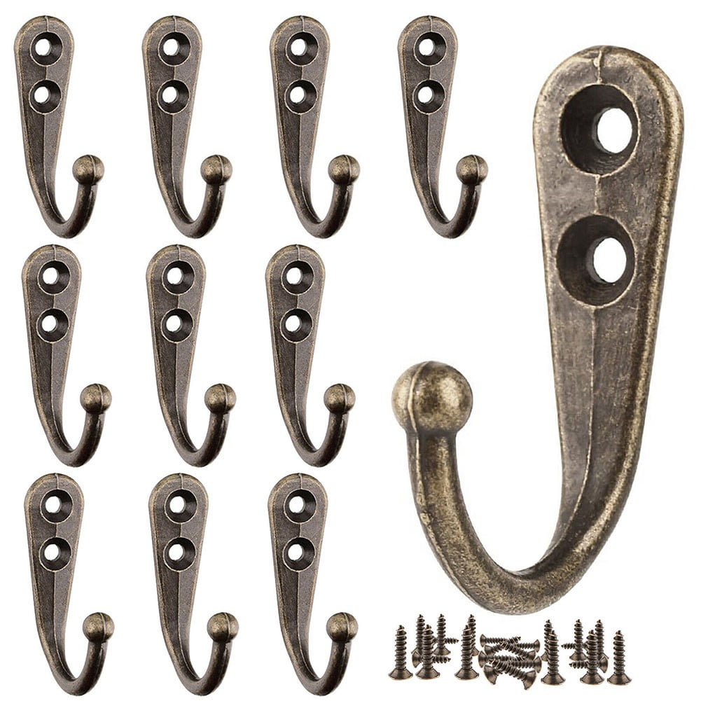 Coat Hooks For Wall Wall Hooks Towel Hooks 10 Pcs Bronze Vintage Coat Hooks Wall Mounted Cast Antique Hook for Hanging Coat Scarf Bag Towel Key Cap Cup Hat Door Robe Clothes