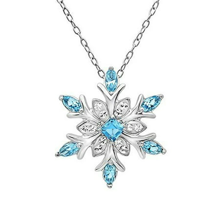 Raypadula Fashion Luxury Blue Crystal Snow Flake Flower Silver Necklace Pendants Jewelry for Women girl best gift boho jewelry