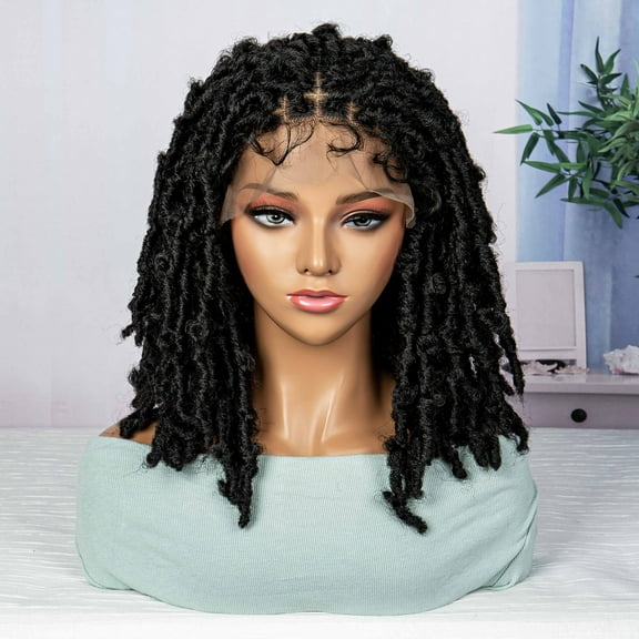 Synthetic Dreadlocks Knotless Braided Wigs Lace Frontal Wig for Black Women Short Bob 16 Inches Natural Black Locs Crochets Braiding Wigs