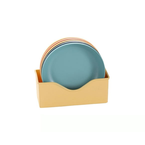 AMERTEER Set of 5 Plastic Plates With Holder Durable Shatterproof Deep Plates Solid  A