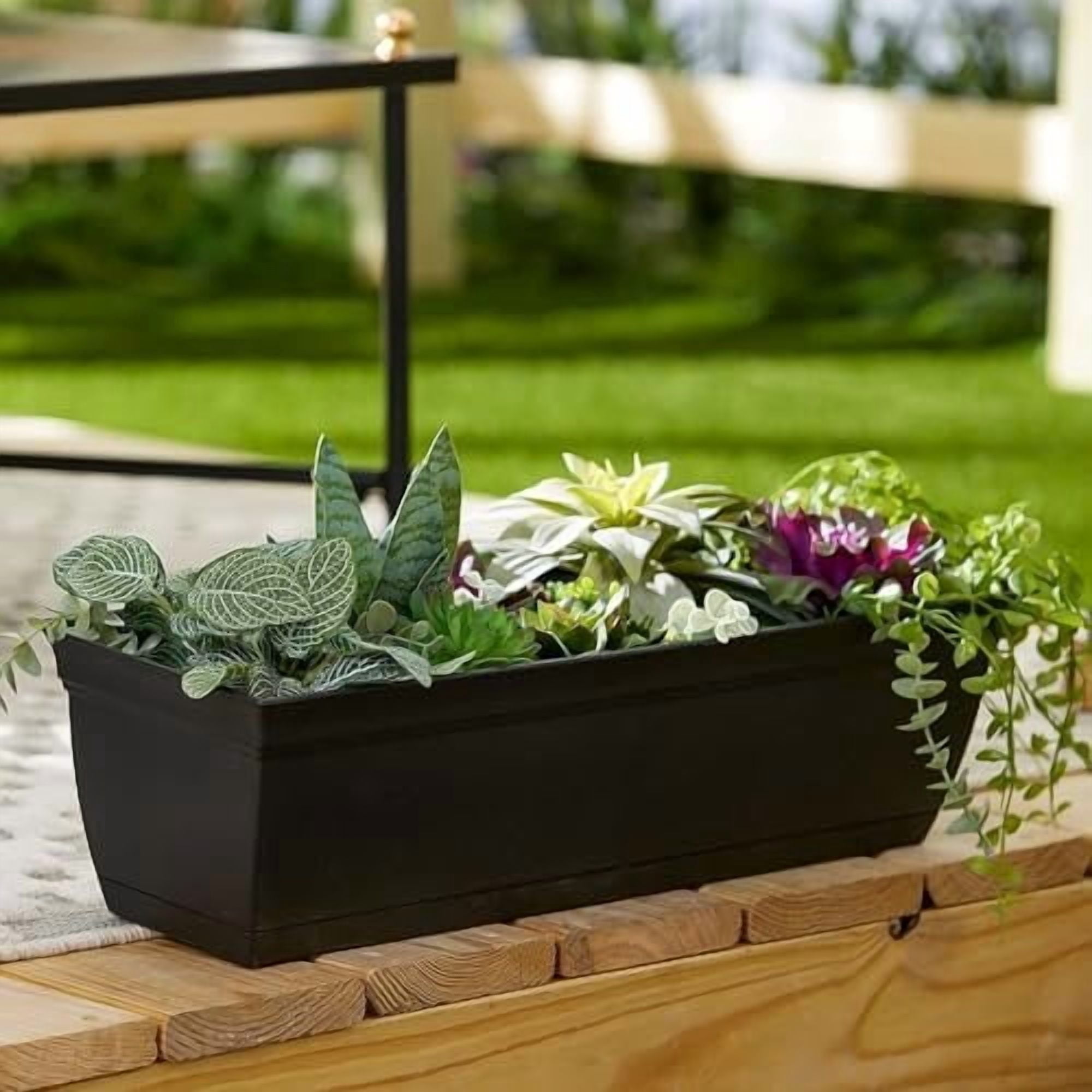The HC Companies 24 Inch Eclipse Window Planter - Indoor Outdoor Rectangular Plant Pot with Removable Saucer for Flowers, Herbs, Clay