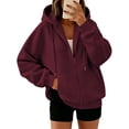 thumbnail image 2 of Zip Up Hoodies for Women Fall Winter Casual Sweatshirts Zipper Oversized Lightweight Cute Jackets with Pockets Wine 3XL, 2 of 6