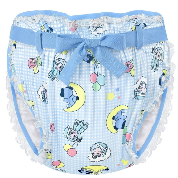 LittleForBig Silky Adult Ribbon Omutsu Diaper Wrap Cover Washable Adjustable Reusable Waterproof - Little Blue S