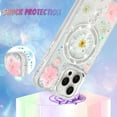 thumbnail image 3 of for iPhone 12 Pro Max Case, Pink Floral Flowers Pattern Diamond Magnetic Support for MagSafe Shockproof Case, Crystal and Clear Phone Case, 3 of 12