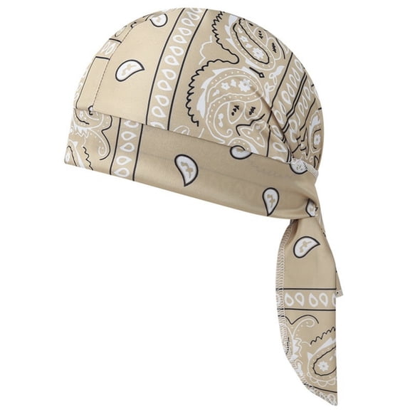 Paisley Durag Skull Cap Headwrap Biker Head Scarf Sports Bandana for Men Women Elastic Cycling Sports Cap Moisture Wicking Khaki