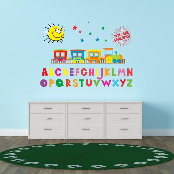 Education Wall Decals for Boy's Bedroom - Train with Alphabets Wall Sticker Decal With Easy Installation Instructions Kid's Bedroom Décor Wall Sticker - Size: 10 In x 7 In