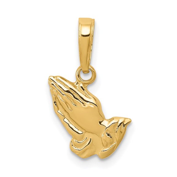 Auriga 14K Yellow Gold Praying Hands Pendant for Women (L-17 mm,W-13 mm)