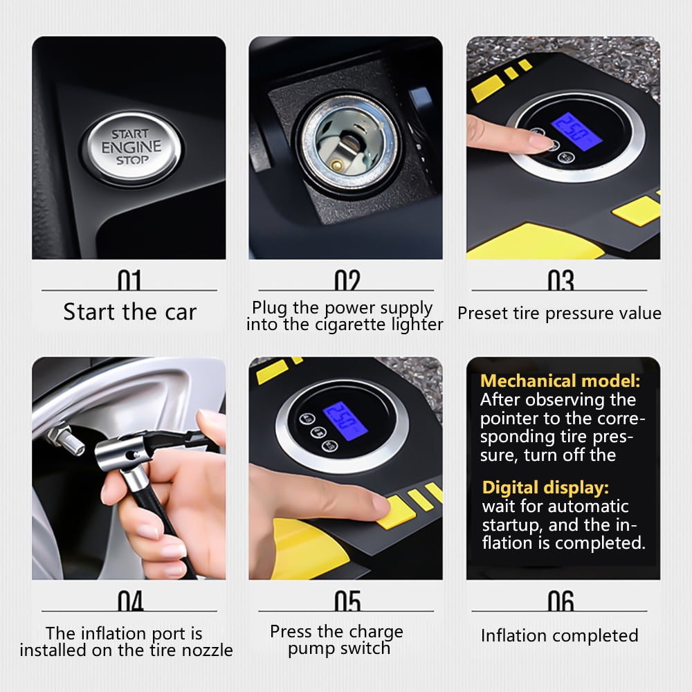Tire Inflator,Kepeak Portable Air Compressor with 3 Nozzle Adaptors and LED Light,12V DC 150 PSI, for Car Tires and Other Inflatables, Digital Pressure Gauge