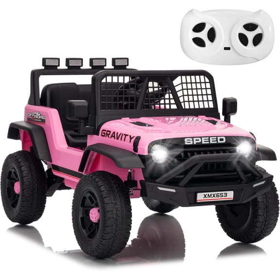 12V Ride-On Truck Car with Parent Remote Control, 3 Speeds Up to 5 MPH, Spring Suspension, LED Lights, Bluetooth/USB/AUX/MP3/FM Music, 66 lb Capacity, Ages 1–8,Pink