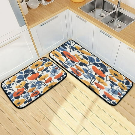

Kitchen Floor Mat 2 Sets Carpet Floor Mat Kitchen Mat Bathroom Mat Living Room Mat Bedroom Mat Absorbent Delicate Fabric No Ball Beautiful Flowers Seamless
