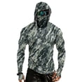 thumbnail image 3 of Men's Camo Print Fishing Hoodie Performance Fishing Hoodie Shirt - UPF 50+ Sun Protection Long Sleeve Thumbholes Shirts with Neck Gaiter Light Green XXXL, 3 of 9